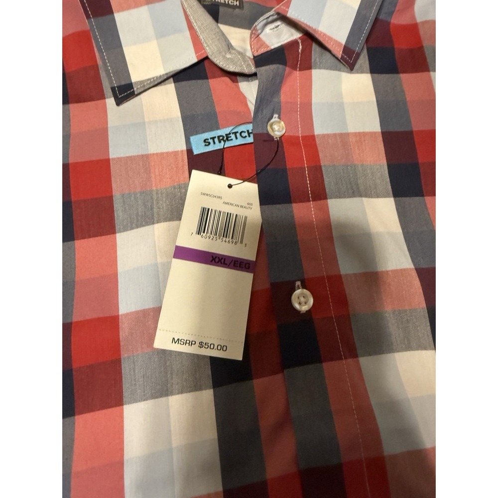 Savane Men's Stretch Easy Care Plaid Short Sleeve Button-Up Shirt XXL